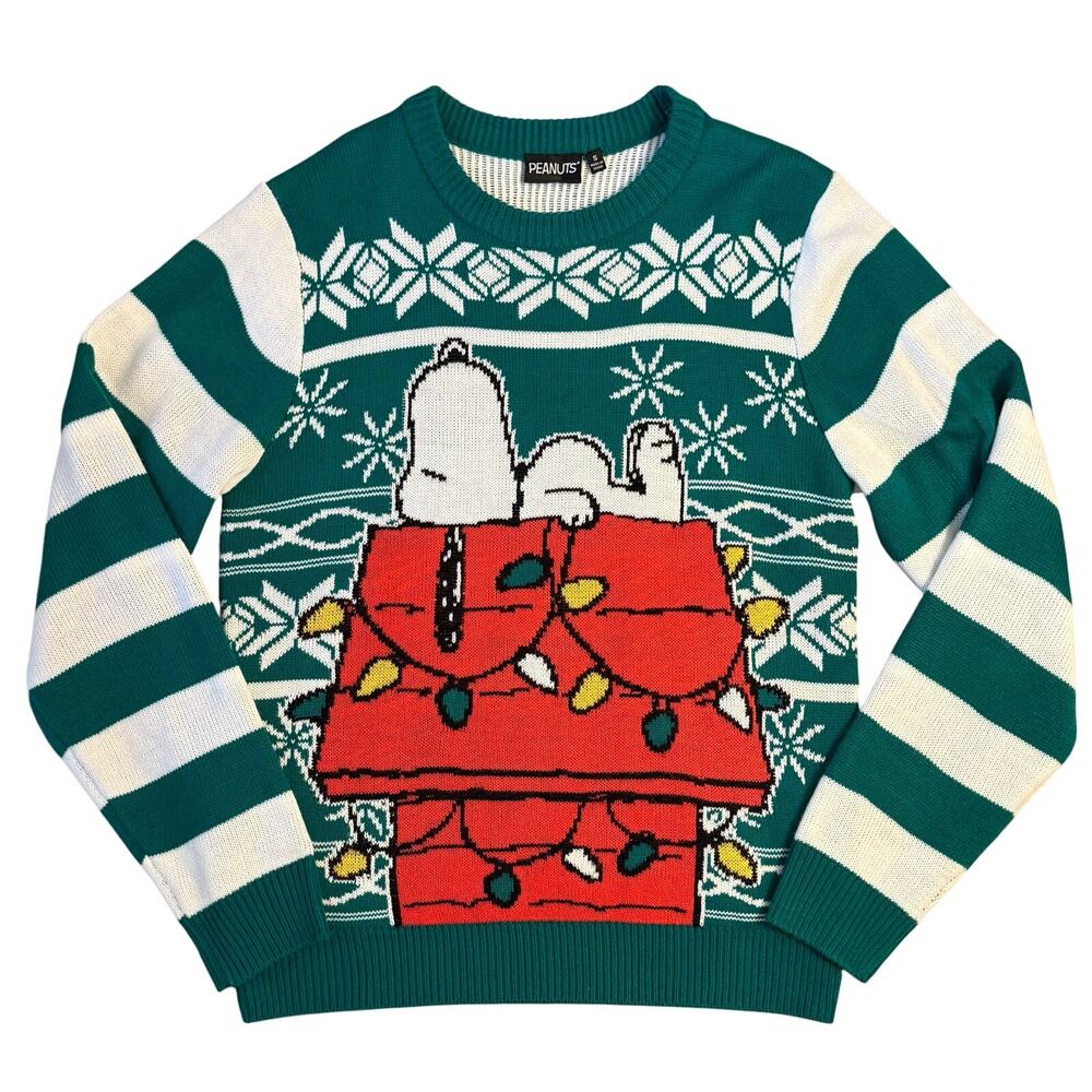 Snoopy Ugly Christmas Sweater Dog House Peanuts Holiday Lights Unisex Small